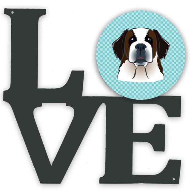 "Caroline's Treasures Checkerboard Blue Saint Bernard Metal Artwork Love decoración de pared, multicolor" Caroline's Treasures BB1184WALV