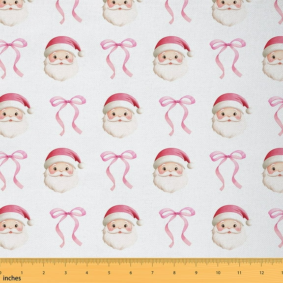 Homewish Cute Santa Claus Fabric by the Yard 1 Yard,Merry Christmas Home Decor Fabric by the Yard,Pink Bowtie Bowknot Sewing Fabric For Girl Boy,Super Cozy Room Decor