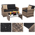 thumbnail image 4 of YIORTWO 4-Piece Outdoor Patio Furniture Set, Wicker Sofa Set with Thick Sandwich Cushions, All-Weather Rattan Deep Seating Set with Tempered Glass Table, Black, 4 of 7