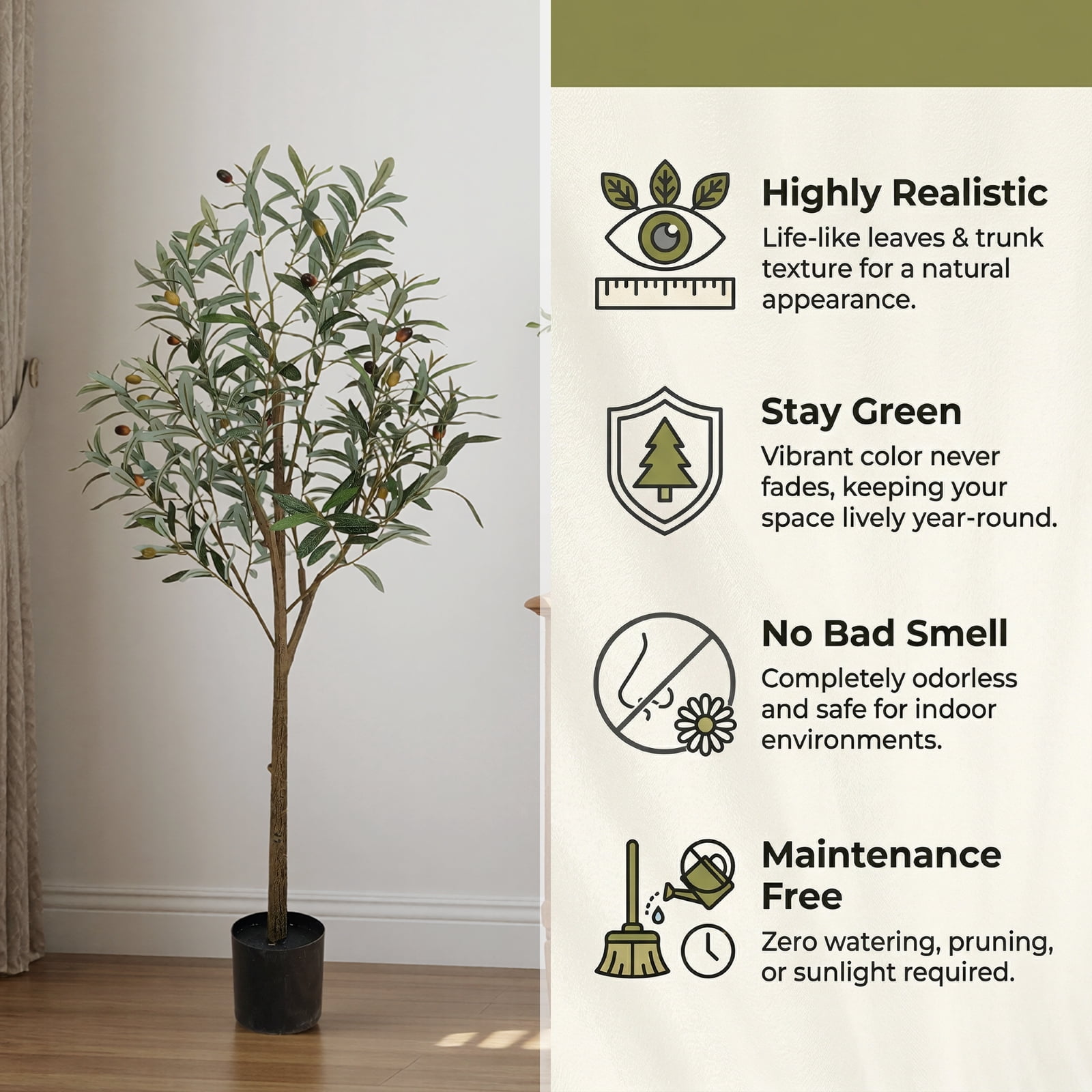 BEAUTYPEAK 4.1FT Artificial Plant Fake Indoor Olive Tree Decorative Outdoor Greenery in Black Pot
