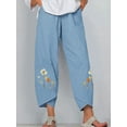 thumbnail image 3 of Aoochasliy Womens Pants Petite Ladies Lady Casual Flowers print Elastic Waist Wide Leg Pants Trousers, 3 of 3