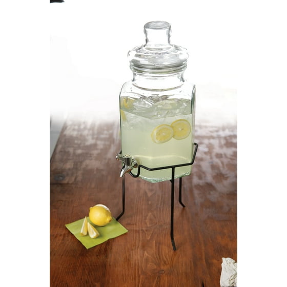 Gibson Home Antiqua Bay 3-Piece Glass Beverage Dispenser, Handcraft with Wire Stand