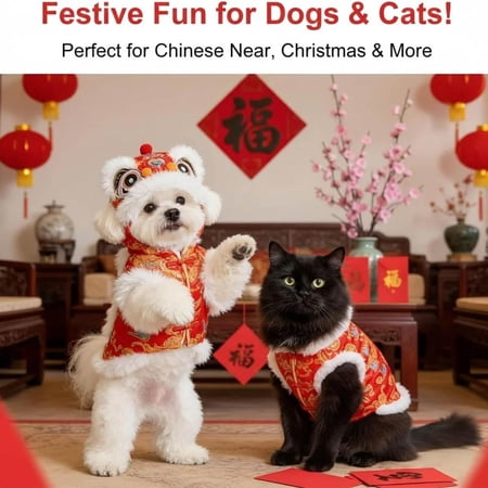 Dog Winter Coat Small Dog Clothes Faux Faux Fur Fabric Embroidery Fabric Buttons for Clothes Chinese New Year decorations Festive Red 10 in Back Length 1 Pc (168 Chars)