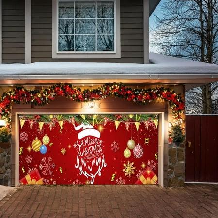 Hometravel Christmas Themed Garage Banner Festive Door Decoration Flag Set Holiday Party Backdrop Cloth for Outdoor Seasonal Display and Celebration