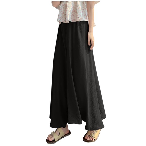 CQONEPT Womens Wide Leg Flowy Casual Pants Chiffon Comfortable Stretchy Pant Elastic Waist Breathable Fall Fashion Trousers