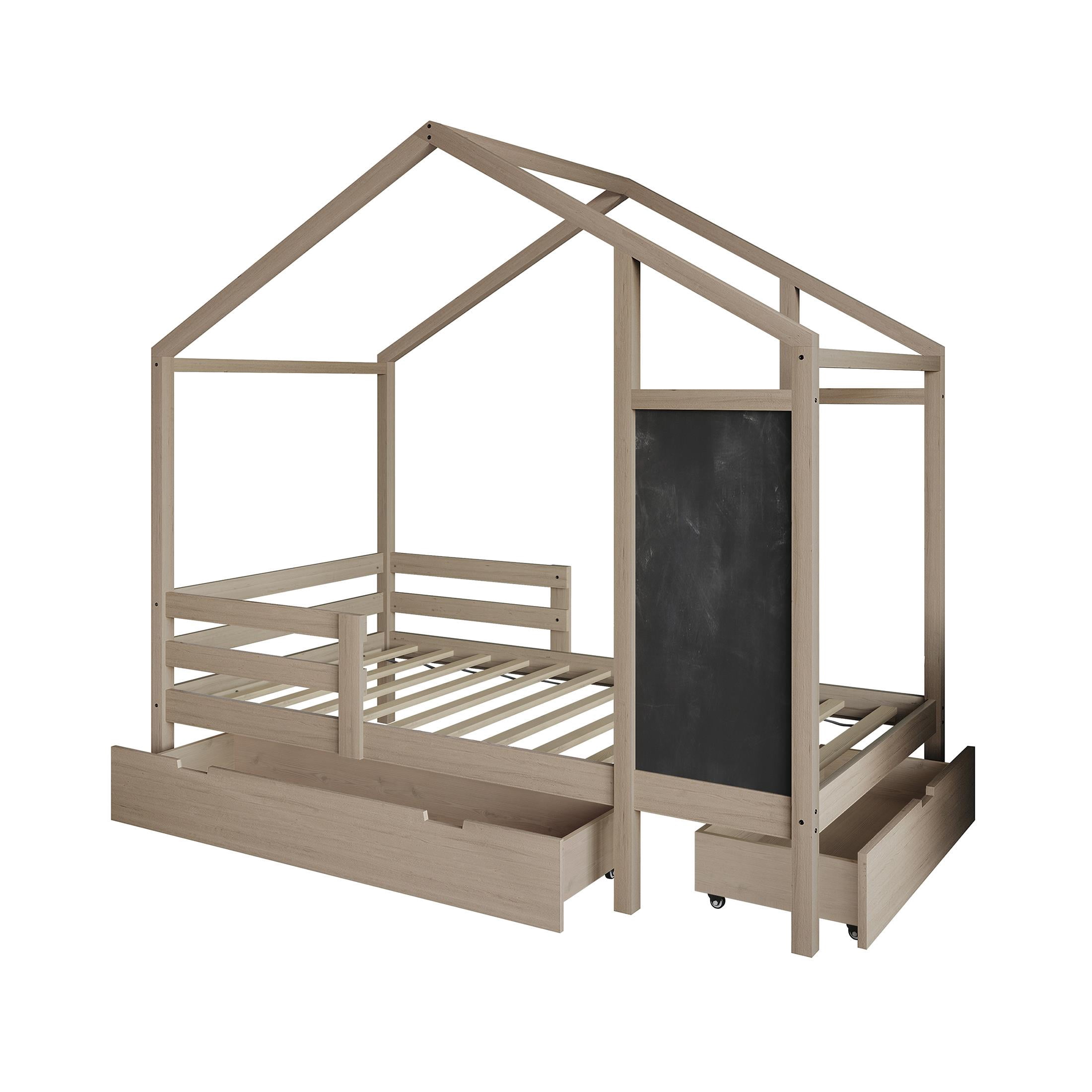 Castle Place Mid-Century Wooden Canopy Bed, Antique Grey