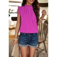 thumbnail image 2 of Solid Color Ruffle Neck Blouse, Fuchsia, Large, 2 of 5