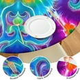 thumbnail image 4 of Colorful Rainbow Tie Dye Spiral Pattern Round Fitted Tablecloth with Elastic Edge,Dining Table Cover Waterproof,Outdoor Round Tablecloth for Camping,Dining,Indoor and Outdoor, 4 of 7