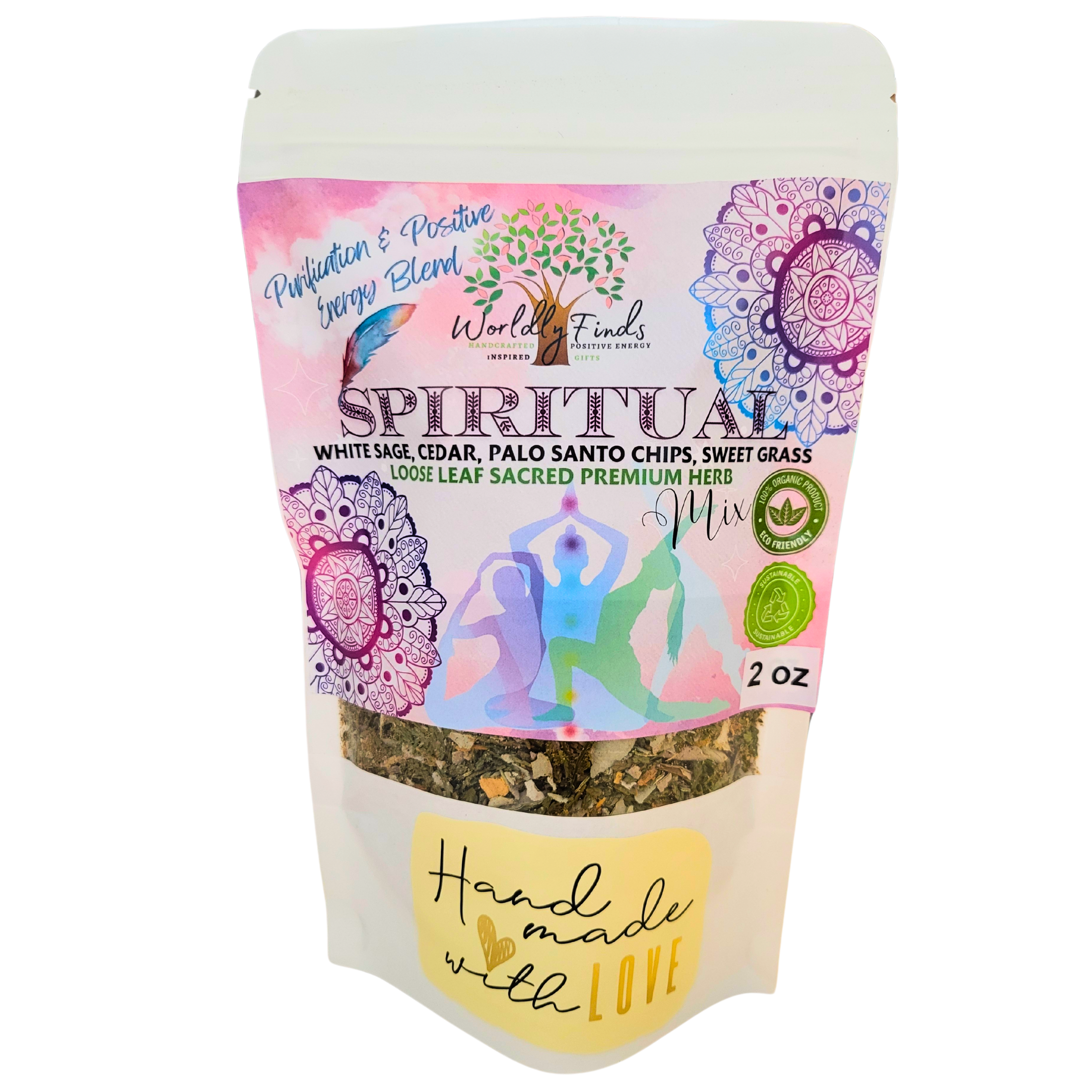 Medicinal Herbs Spiritual Incense Mix 4 oz, Hand-Crafted Sacred Burning Blend – Organic White Sage, Sweet Grass, Palo Santo Chips & Cedar (4Oz)