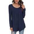 thumbnail image 3 of Top De Mujer, Blusa De Manga Larga Con Volantes De Color Puro De Poliéster Elástico Para Mujer, Cuello Redondo Para El Trabajo ANGGREK No, 3 of 5