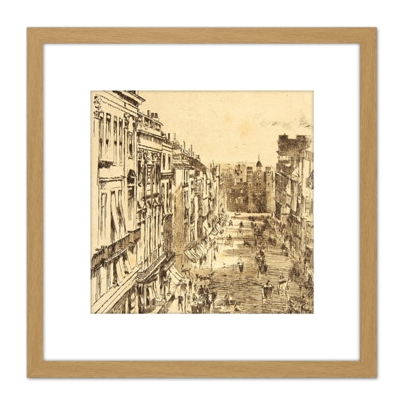 Whistler Saint James's Street London June 1878 Etching 8X8 Inch Square Wooden Framed Wall Art Print Picture with Mount