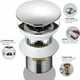 thumbnail image 2 of Desagüe de lavabo universal con rebosadero automático emergente con pulsador y clic para baño, latón cromado de 1-1/4", 2 of 5