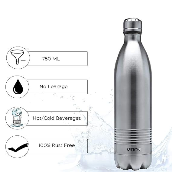 Milton Duo DLX 750 Thermosteel 24 Hours Hot and Cold Water Bottle, 700 ml, Silver