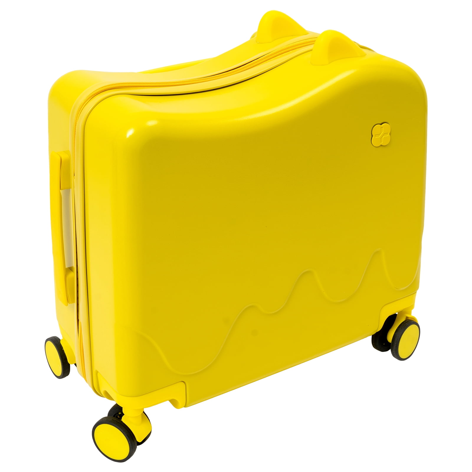 Yellow 18in" Kids Ride-On Suitcase with Wheels & Lock, Cute Lightweight Tow-Along Luggage with Password Lock, Storage Pockets & Universal Wheels