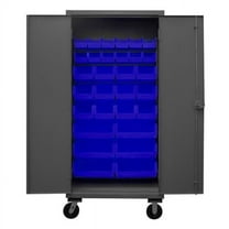 Durham HDCM36-30-5295 12 Gauge Recessed Door Style Lockable Mobile Cabinet with 30 Blue Hook on Bins, Gray - 36 in.