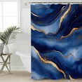 thumbnail image 5 of Abstract Marble Shower Curtain, 60" x 72", Navy Gold Texture Modern Style Simple Waterproof Bathroom Curtain Washable Shower Curtain Set with 12 Hooks, 5 of 6