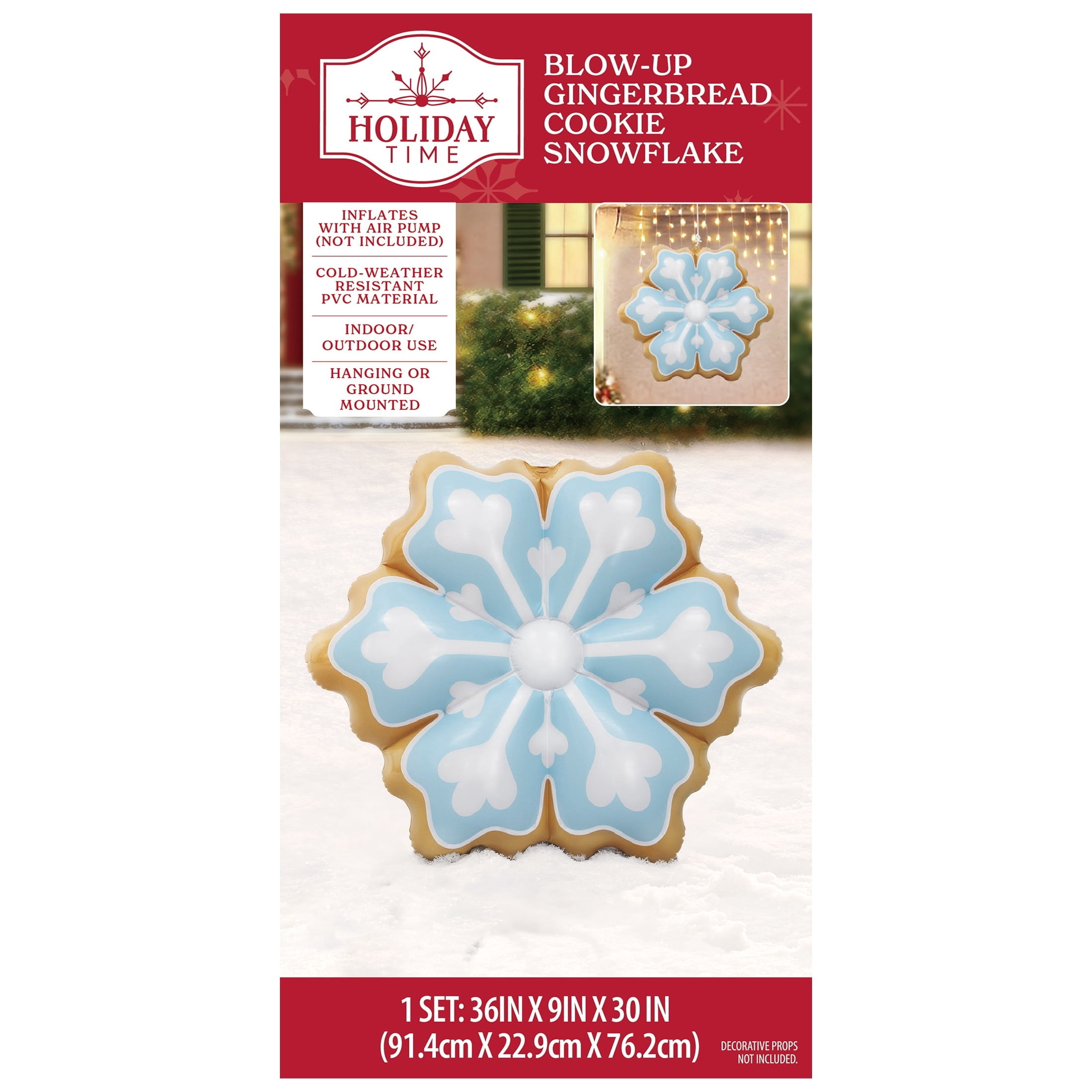Brown and Blue Blow-Up Snowflake Gingerbread Cookie Christmas Yard Inflatable, 3', by Holiday Time