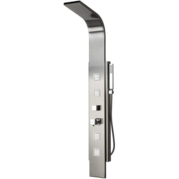 Blue Ocean SPS8897 59-inch Stainless Steel Thermostatic Shower Panel with LED Light, Rainfall Shower Head, Body Nozzles