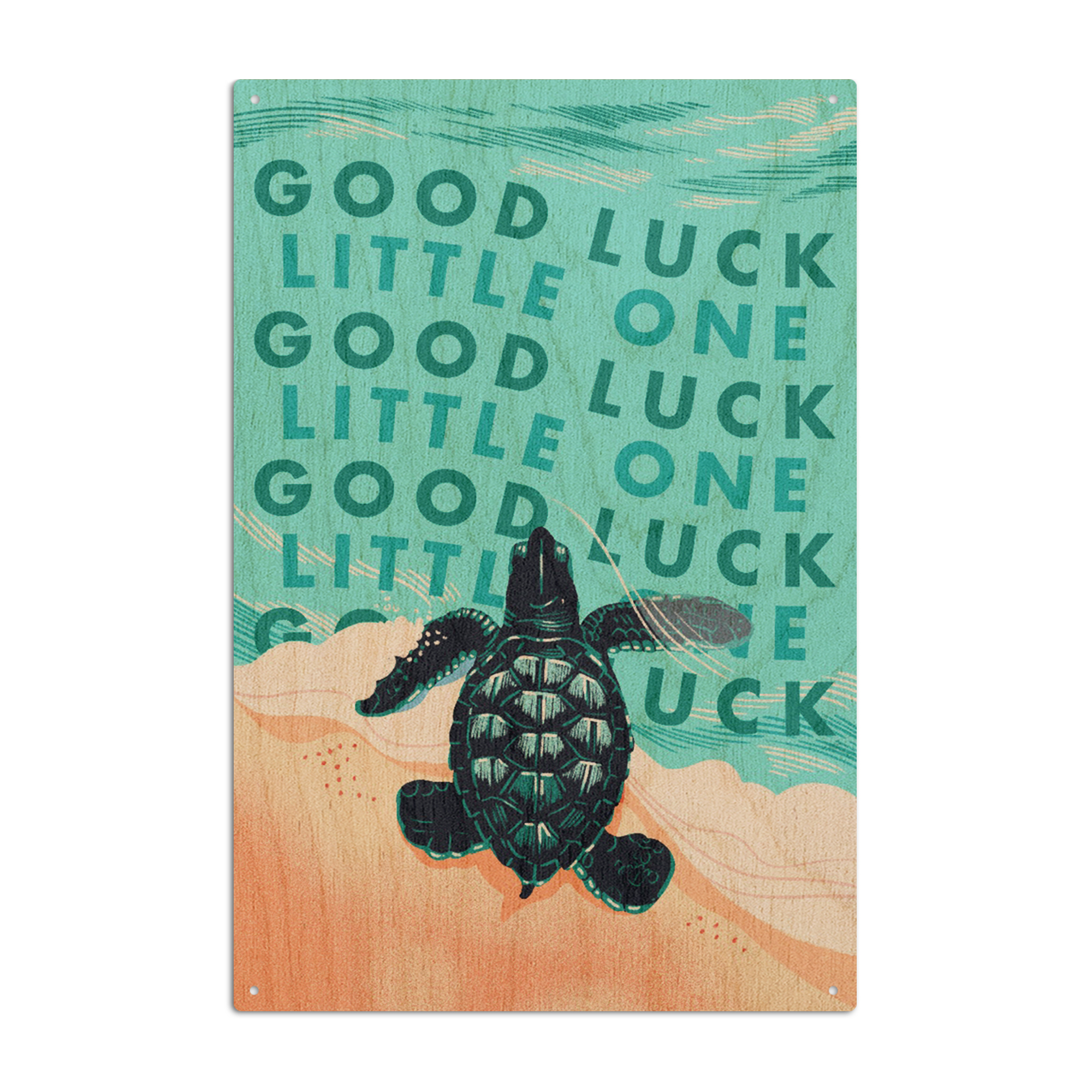 Courageous Explorer Collection, Turtle, Good Luck Little One Birch Wood Wall Sign (6x9 Rustic