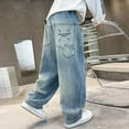 thumbnail image 7 of QBABYOO Boys Casual Baggy Denim Pants Casual Demin Pants Boys Loose Fit Jeans Y2k Wide Leg Loose Cargo Jeans, Blue 9-10Y, 7 of 7