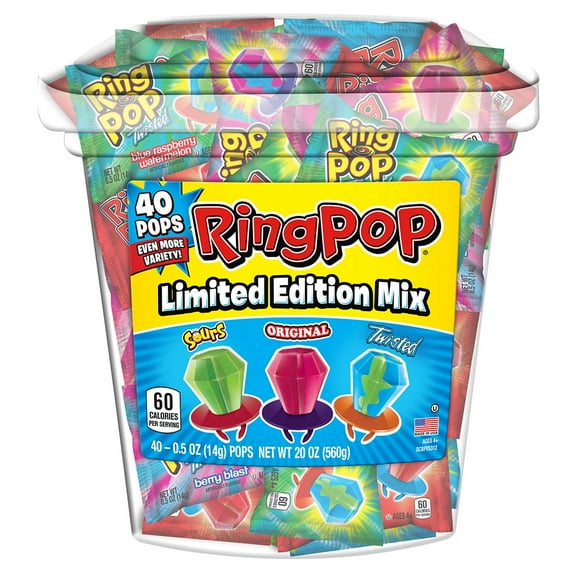 Ring Pops Individually Lollipop, Variety Fruity Flavor, (40 Pops/0.5 Ounce)