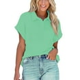 thumbnail image 2 of RYRJJ Womens V Neck Polo Shirts Short Sleeve Collared Golf Shirt Summer Loose Casual Solid Color Work Tunic Blouses Tops(Green,3XL), 2 of 8