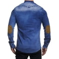 thumbnail image 1 of Camisa vaquera de manga larga con lavado de solapa con botones en contraste de color de gamuza para hombre Pompotops oipoqjl27466, 1 of 4