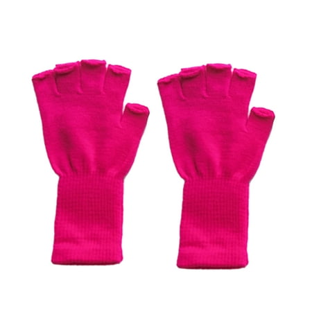 

ELENXS 1 Pair Fingerless Gloves Comfortable Winter Stretchy Thermal Adults Half Finger Cover Solid Color Knitted Long Glove for Outdoor Rose red