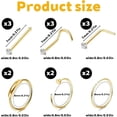 thumbnail image 2 of Gold Nose Stud, 15 Pcs Gold Nose Piercing Set, Nose Stud Golds For Women And Men, Nose Piercing Jewelry For Daily Wear And Parties, 0.8x7mm Studs And 0.8x8mm Rings, 2 of 7