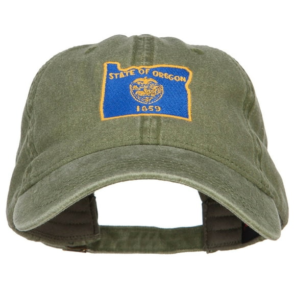 Oregon State Flag Map Embroidered Washed Cap - Olive OSFM