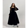 thumbnail image 2 of Black Velvet Dress Square Neck A-line Maxi Dress with Long Sleeves Bridesmaid Long Dress Photoshoot Dress Prom Gown, 2 of 5