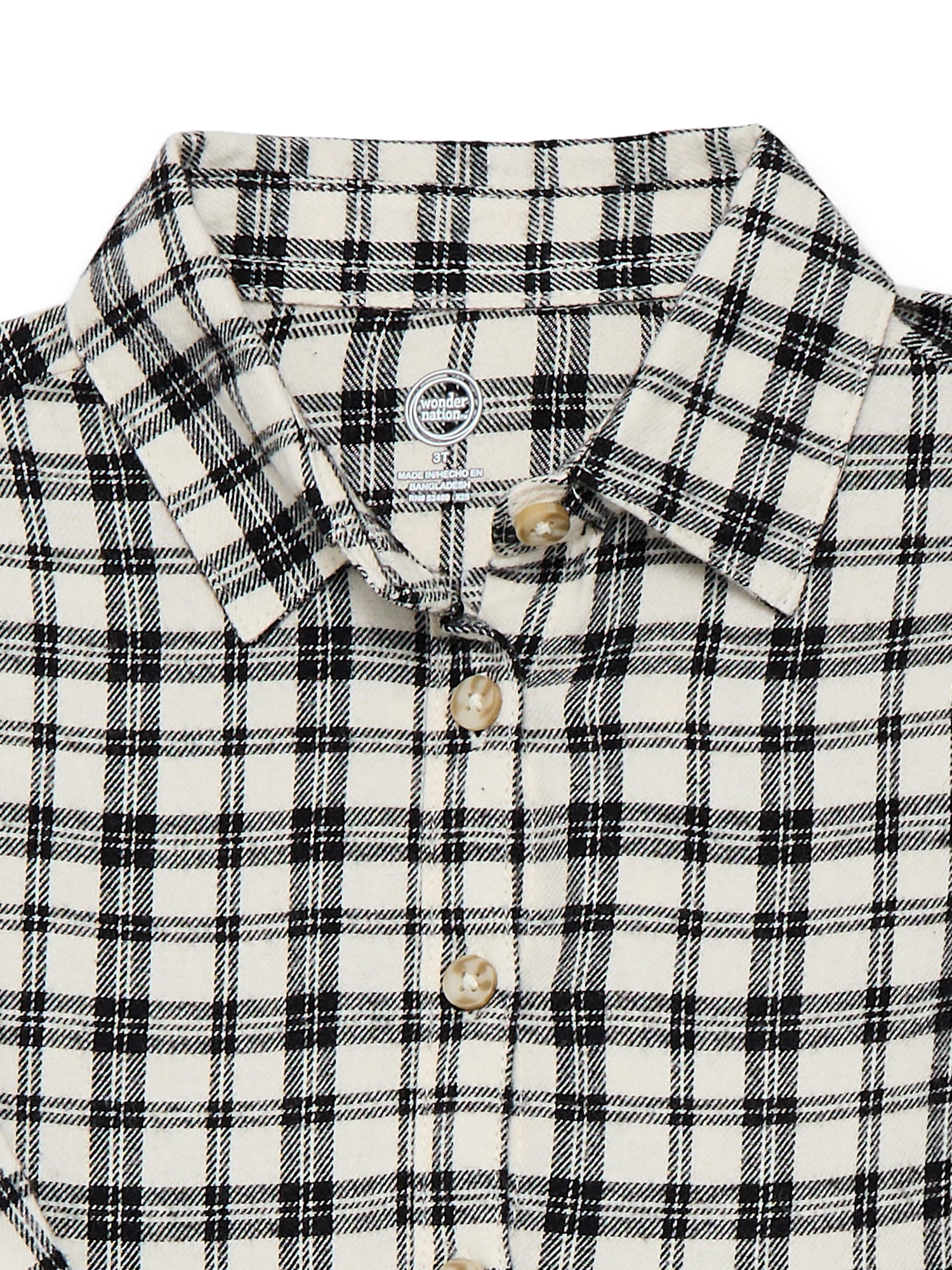 Wonder Nation Toddler Girls' Flannel Shirtdress with Long Sleeves, Sizes 12M-5T