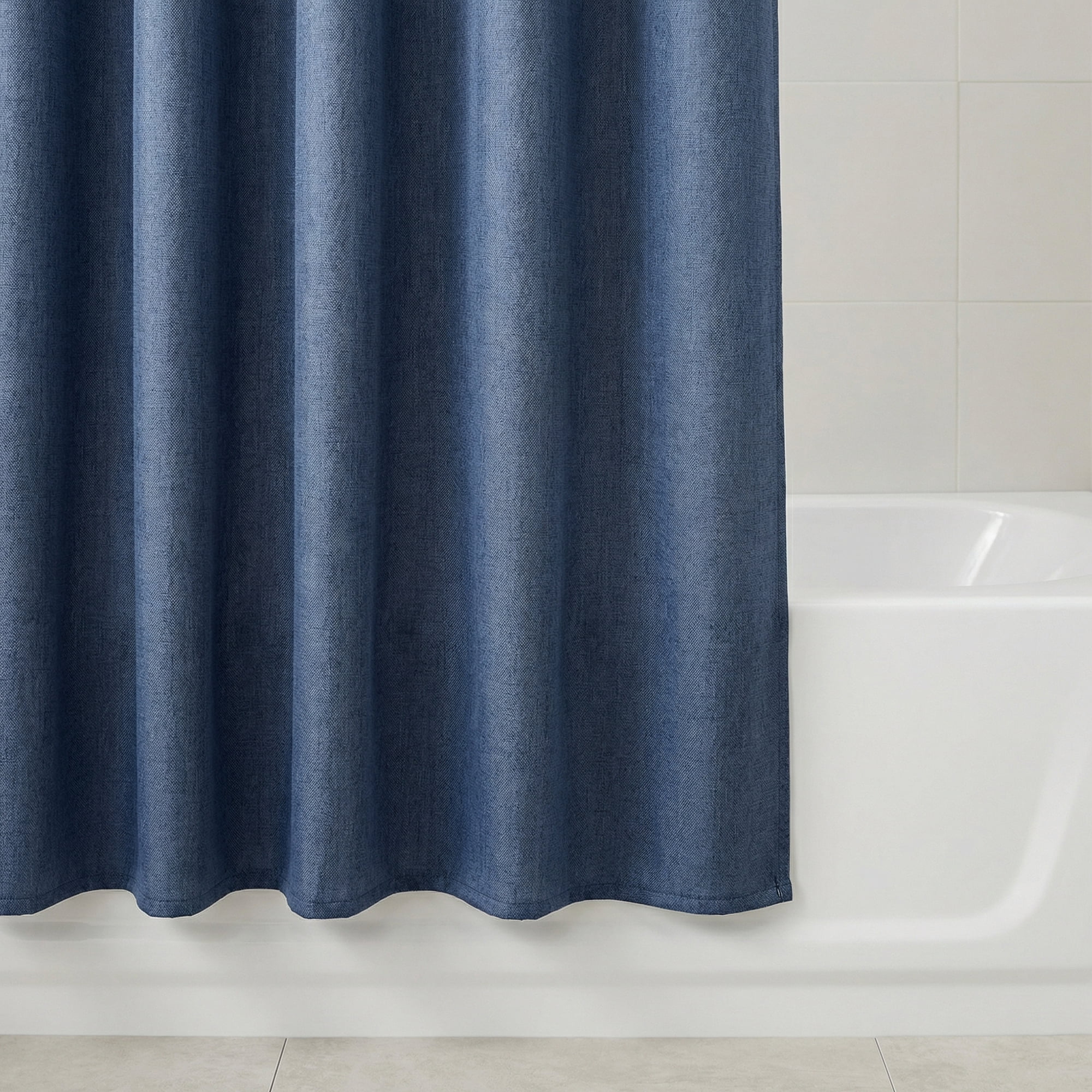 Unique Bargains Faux Linen Solid Bath Curtain Sets with Hooks Blue 71"W x 71"L