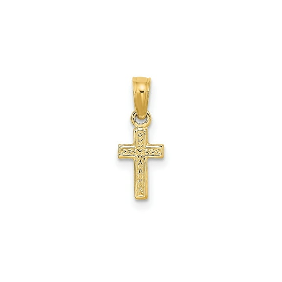 14k Yellow Gold Cross Pendant Necklace for Men and Women Polished Textured Vintage Design Fine Spiritual Jewelry for Everyday Wear and Classic Style
