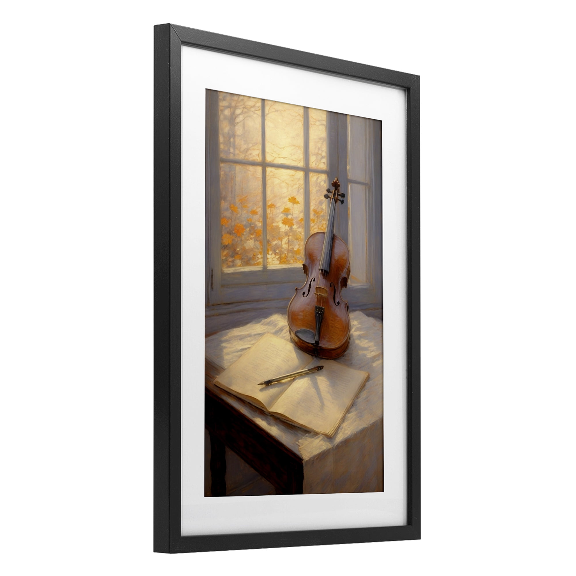 Stupell Industries Autumn Sunlit Violin Black Framed Print Under Glass, design by Angie Hawke