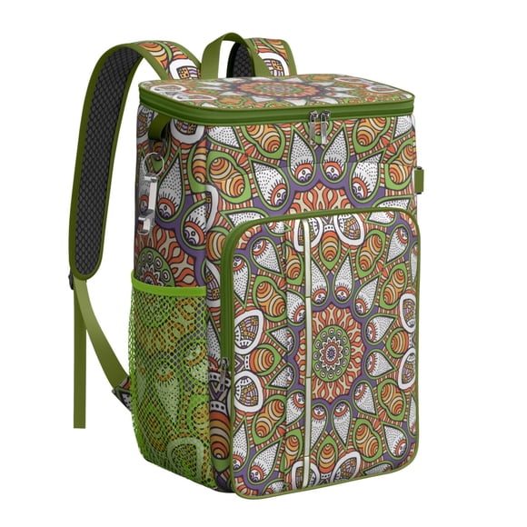 Sac à Dos Glacière à Motif Mandala Géométrique, Sac à Lunch Isolé Étanche et Anti-Fuite, Motif Symbolique Sacré pour Retraites Spirituelles, Voyage