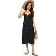 thumbnail image 6 of Fiophy 100% Linen Dress V Neck Tie Front Sleeveless Spaghetti Strap Summer Casual Midi Summer Beach Dresses,Black, L, 6 of 8
