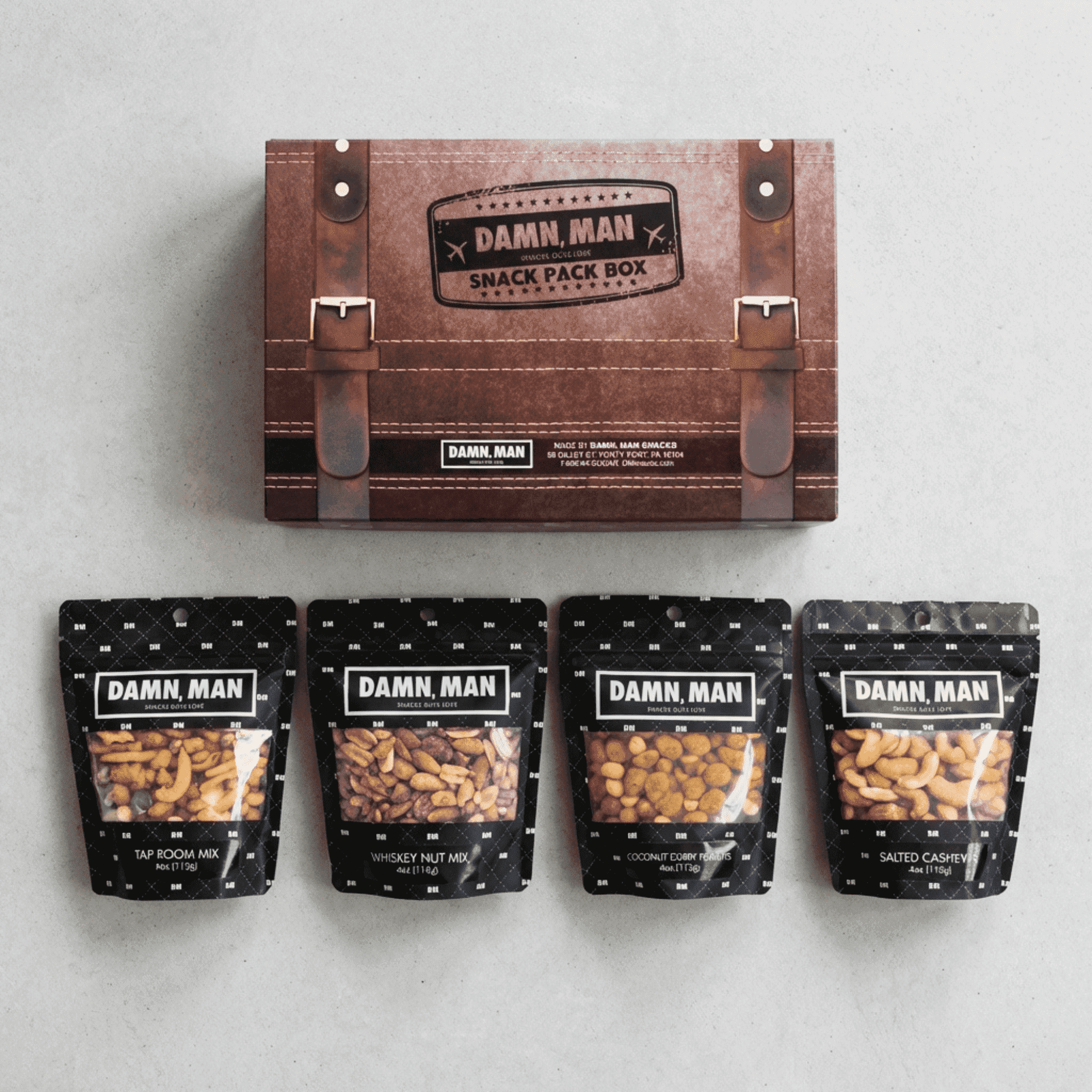 Damn Man Gourmet Nut Gift Box Assorted Nuts and Snack Mix Box Set Dry Roasted Crunchy 4 Count 1 lb Total