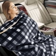thumbnail image 3 of ELUTO 12V Electric Heated Car Blanket - Large 60" x 43.5" Polyester Fleece for Cars, SUVs, Trucks, RV - Black & White Plaid, 3 of 8