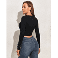 thumbnail image 5 of PrettyGuide Women's Knit Cropped Top Long Sleeve Crisscross Tie Back Casual Ribbed Fitted Crop Tee Shirt, 5 of 6