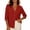 3#Red, variant on Women Solid Textured V Neck Button Up Shirt, Three-Quarter Rolled Sleeve Casual Blouse Top With Chest Pocket, Lightweight Breathable Summer Daily Wear Shirts