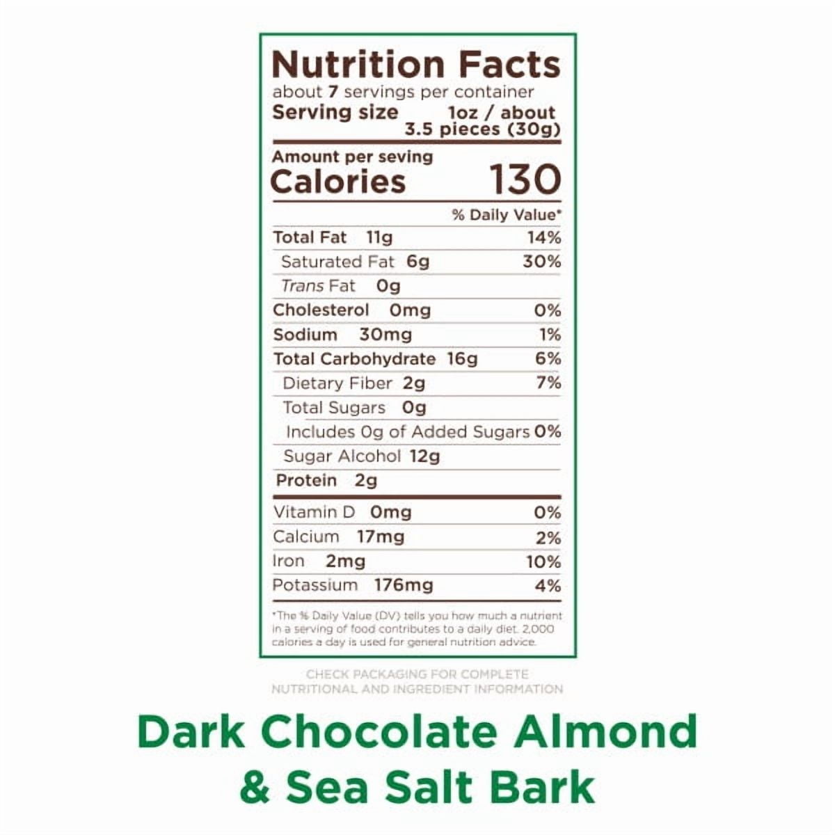 RUSSELL STOVER Sugar Free Dark Chocolate Almond & Sea Salt Bark, 7.5 oz bag (≈ 24 pieces)