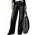 thumbnail image 2 of Wide Leg Jeans for Women Mid Waist Baggy Denim Washed Pants Without Belt Black L, 2 of 5