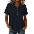 thumbnail image 2 of YanHoo Summer Shirts for Women Lapel Button Up Short Sleeve T-Shirts Loose Fit Pullover Tops Casual Solid Color Tee, 2 of 8