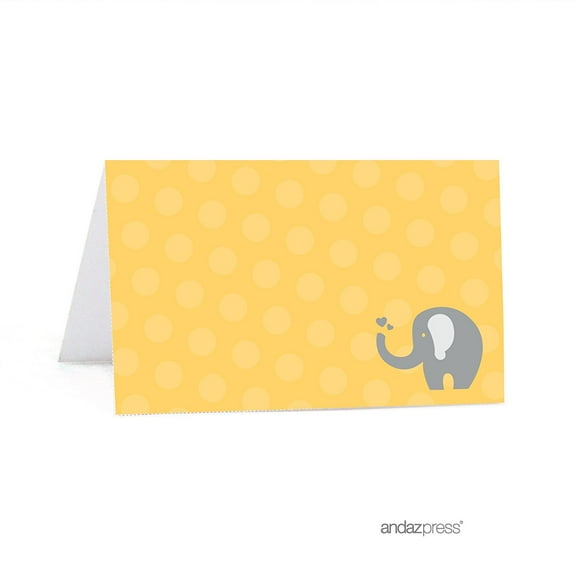 Yellow Elephant Baby Shower Table Tent Printable Place Cards, 20-Pack