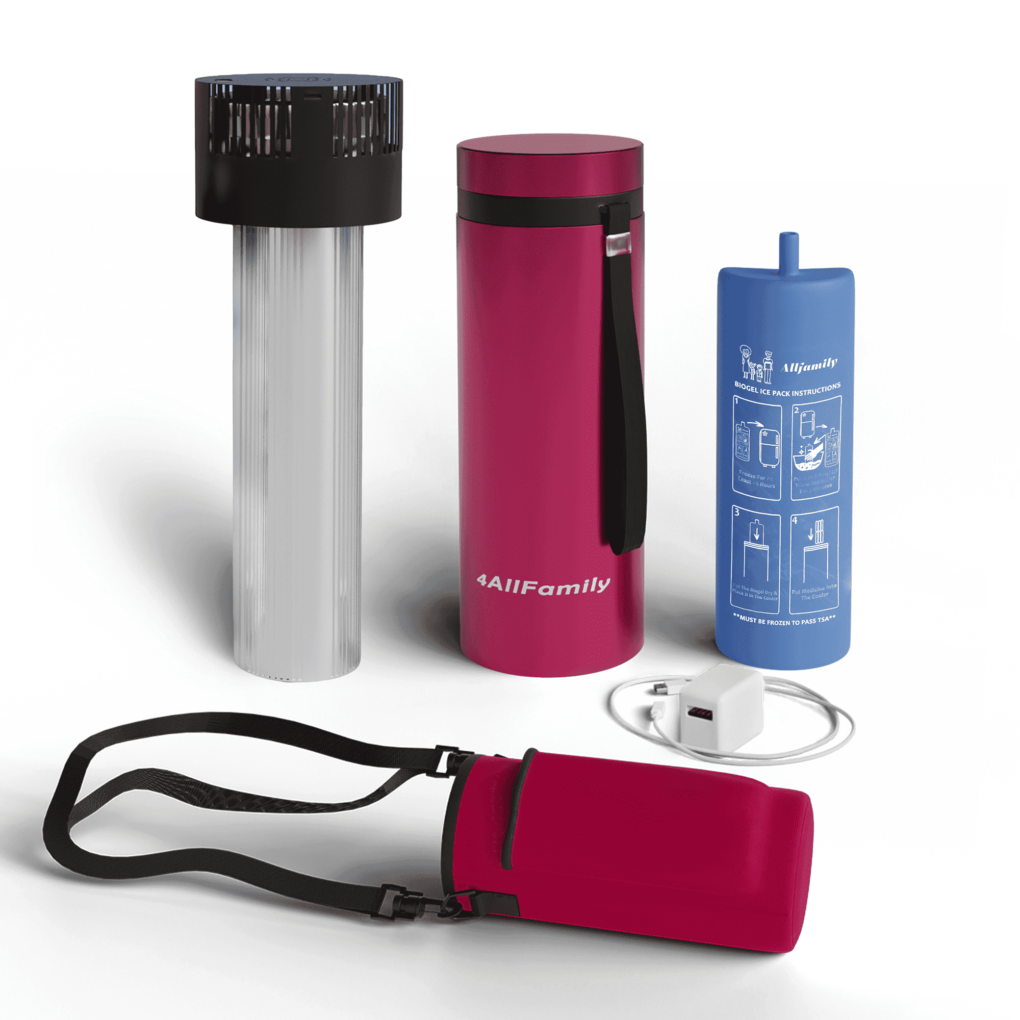4ALLFAMILY Voyager Auto Shut Off Insulin Cooler TSA Approved Biogel & USB Fridge Temp 36-46°F, Red