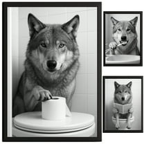 Wolf Bathroom Decor, Wall Art, Farmhouse Photo Picture Set, 3pk, 8.5x11, TheNameStore