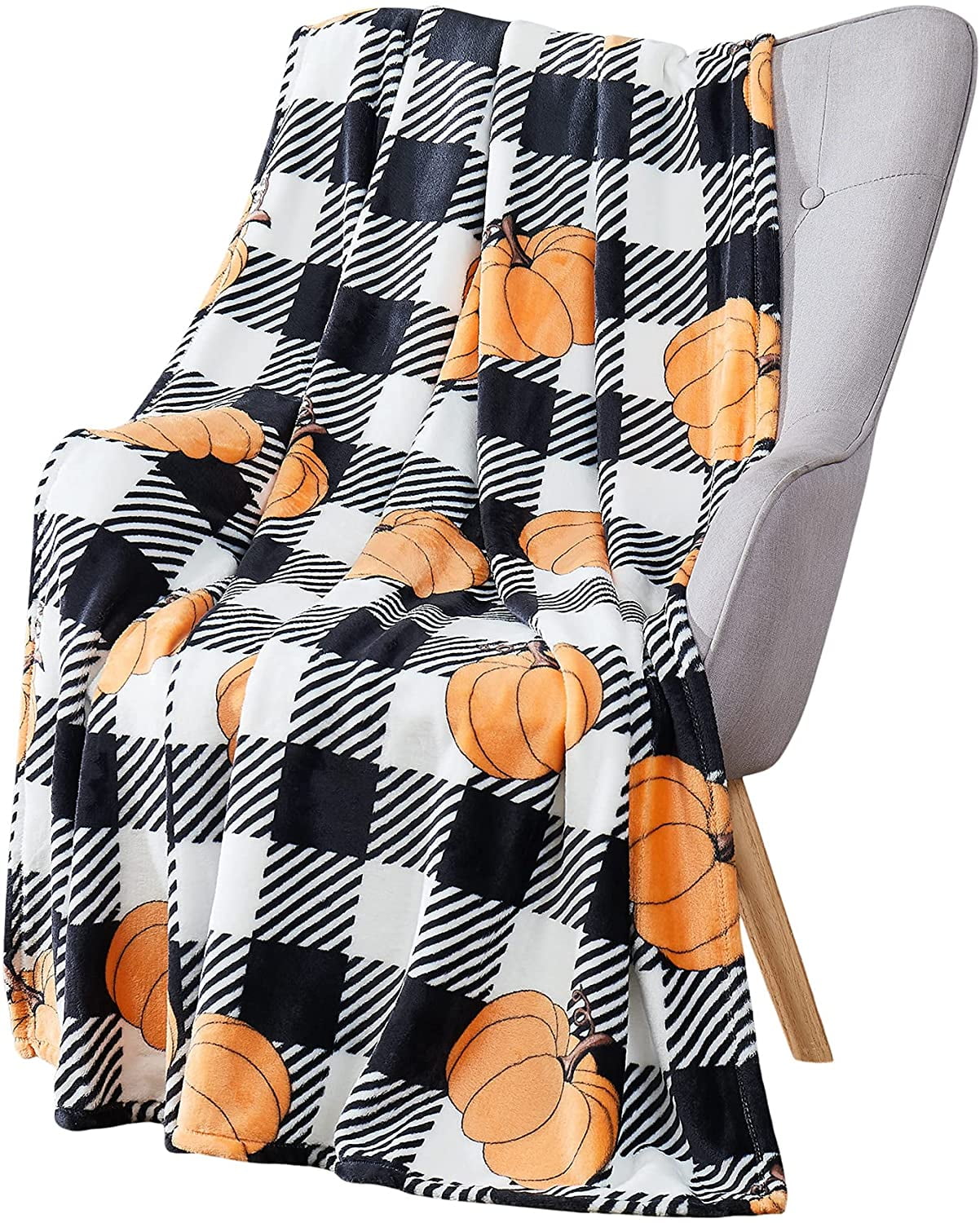 Fall Throw Blanket Modern Country Black and White Checked with Orange