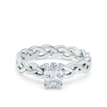 Celtic Weave Braided Oval Wedding Engagement Ring Size-5 CZ 925, Sterling Silver