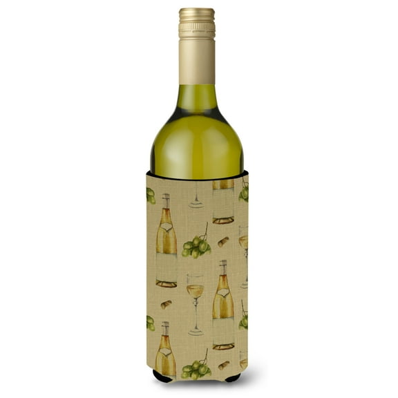 Carolines Treasures BB5194LITERK White Wine on Linen Wine Bottle Beverge Insulator Hugger Wine Bottle multicolor